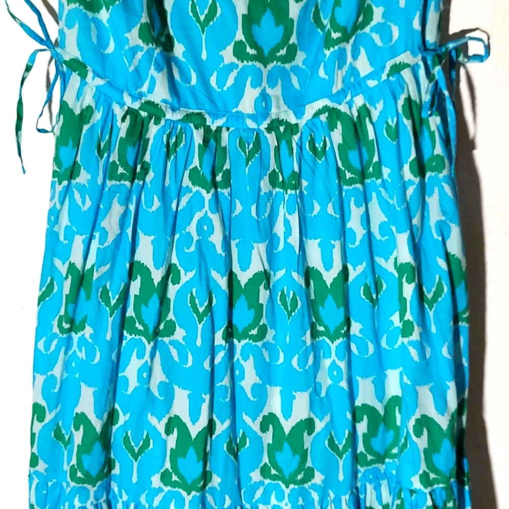 TALBOTS Ikat Medallion Blue/Green Lined Sleeveless Maxi Dress WM Sz 12 NWT - Picture 9 of 12